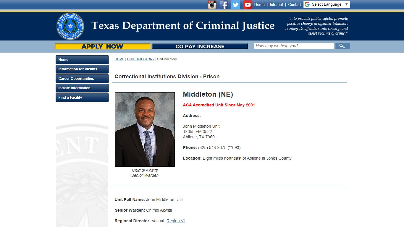 Unit Directory - Texas Department of Criminal Justice