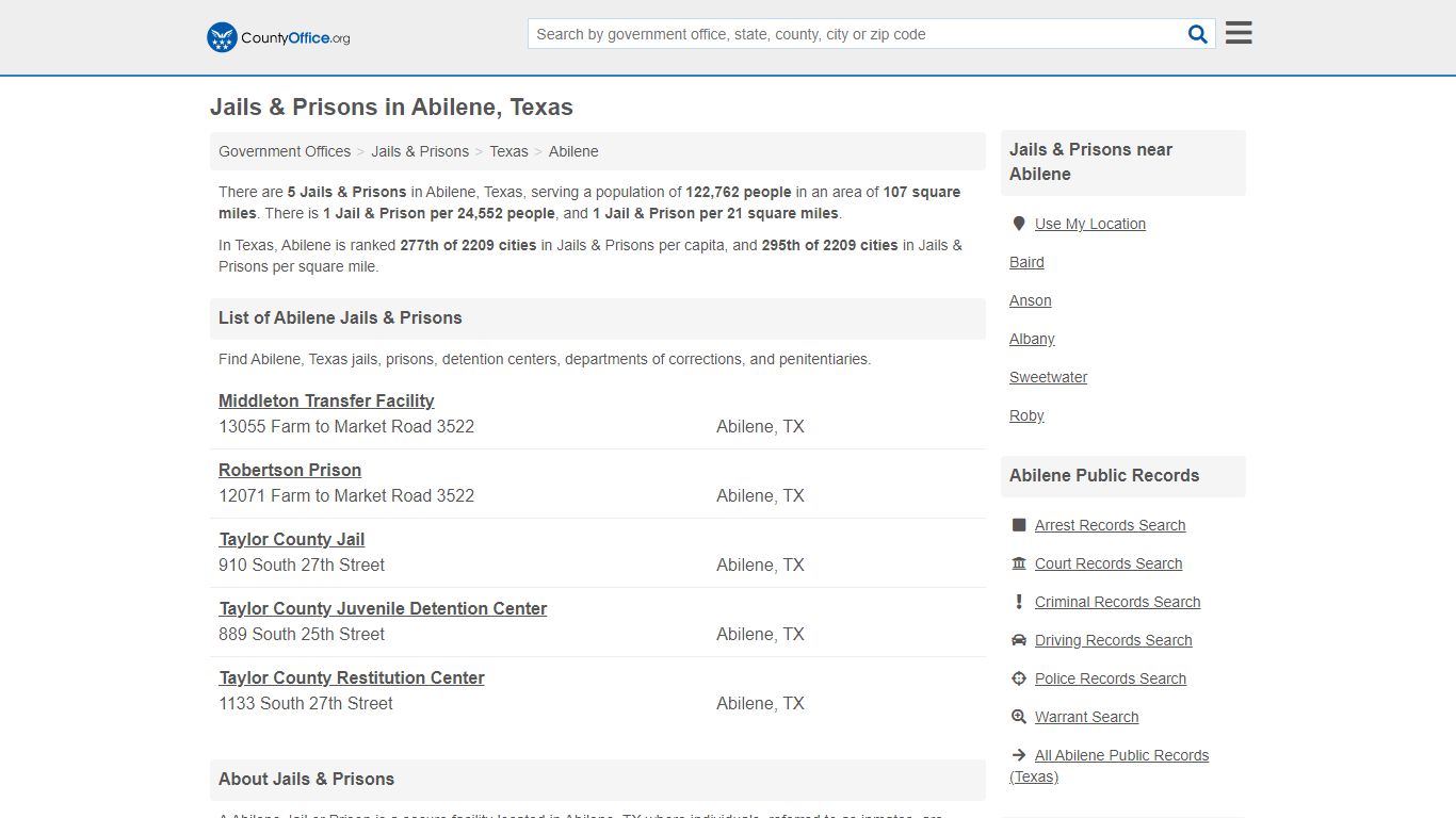 Jails & Prisons - Abilene, TX (Inmate Rosters & Records)